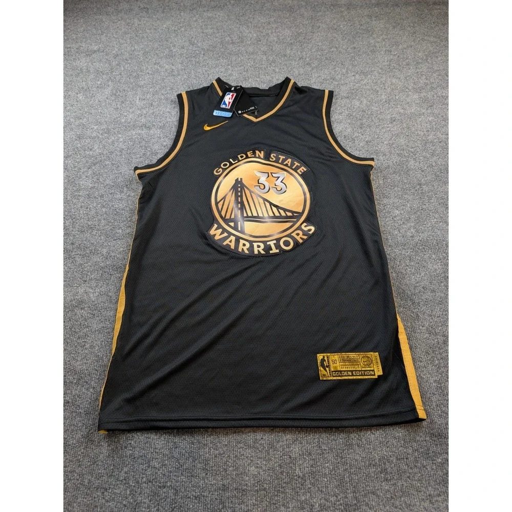 Nike Golden State Warriors Wiseman Jersey 33 Black Gold Swingman Men's 50 NWT
